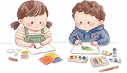 絵を描く子供たちのイラスト