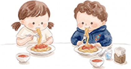 ご飯を食べる子供たちのイラスト