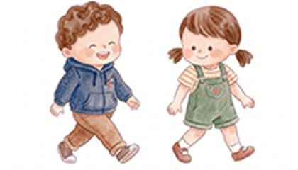 散歩する子供たちのイラスト